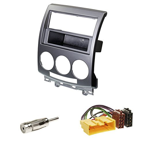 Einbauset : Autoradio Doppel-DIN Blende / 2-DIN Radioblende mit Ablagefach Silber + ISO - Adapter •