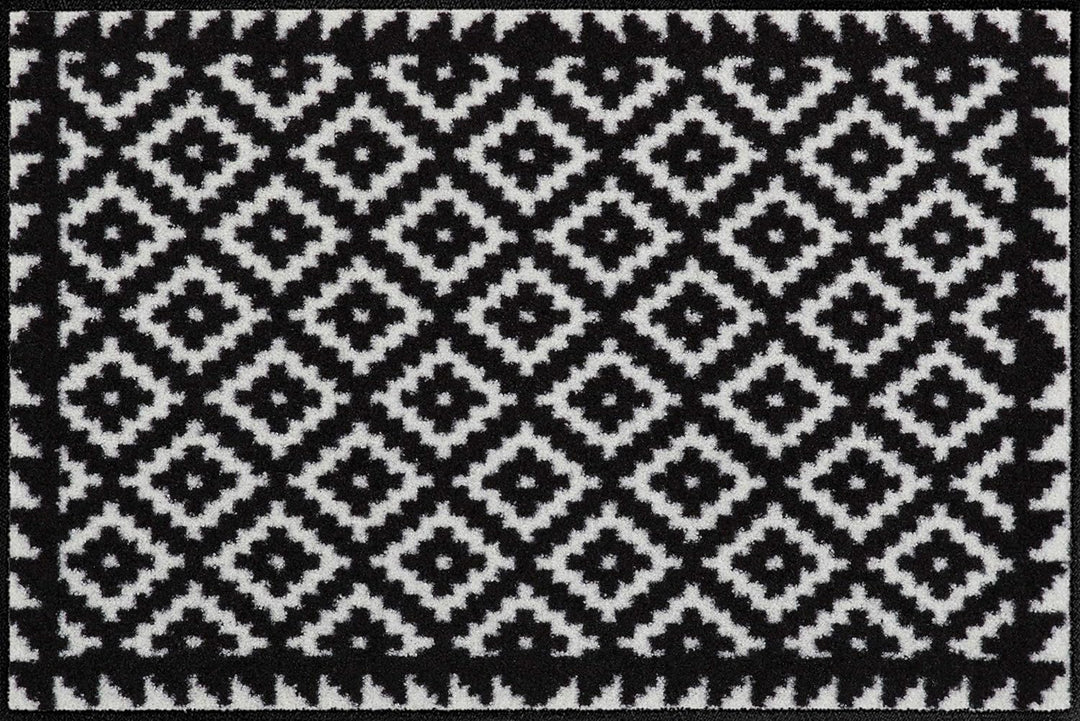Salonloewe Fussmatte waschbar Tabuk Black & White 50x75 cm Eingangs-Matte schwarz-weiss Gemustert Fu
