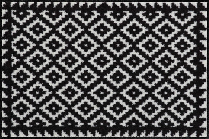Salonloewe Fussmatte waschbar Tabuk Black & White 50x75 cm Eingangs-Matte schwarz-weiss Gemustert Fu