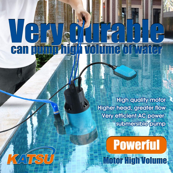 KATSU 400W Tragbare Tauchpumpe für sauberes und schmutziges Wasser 8000L/h für Gartenteich, Pools, G