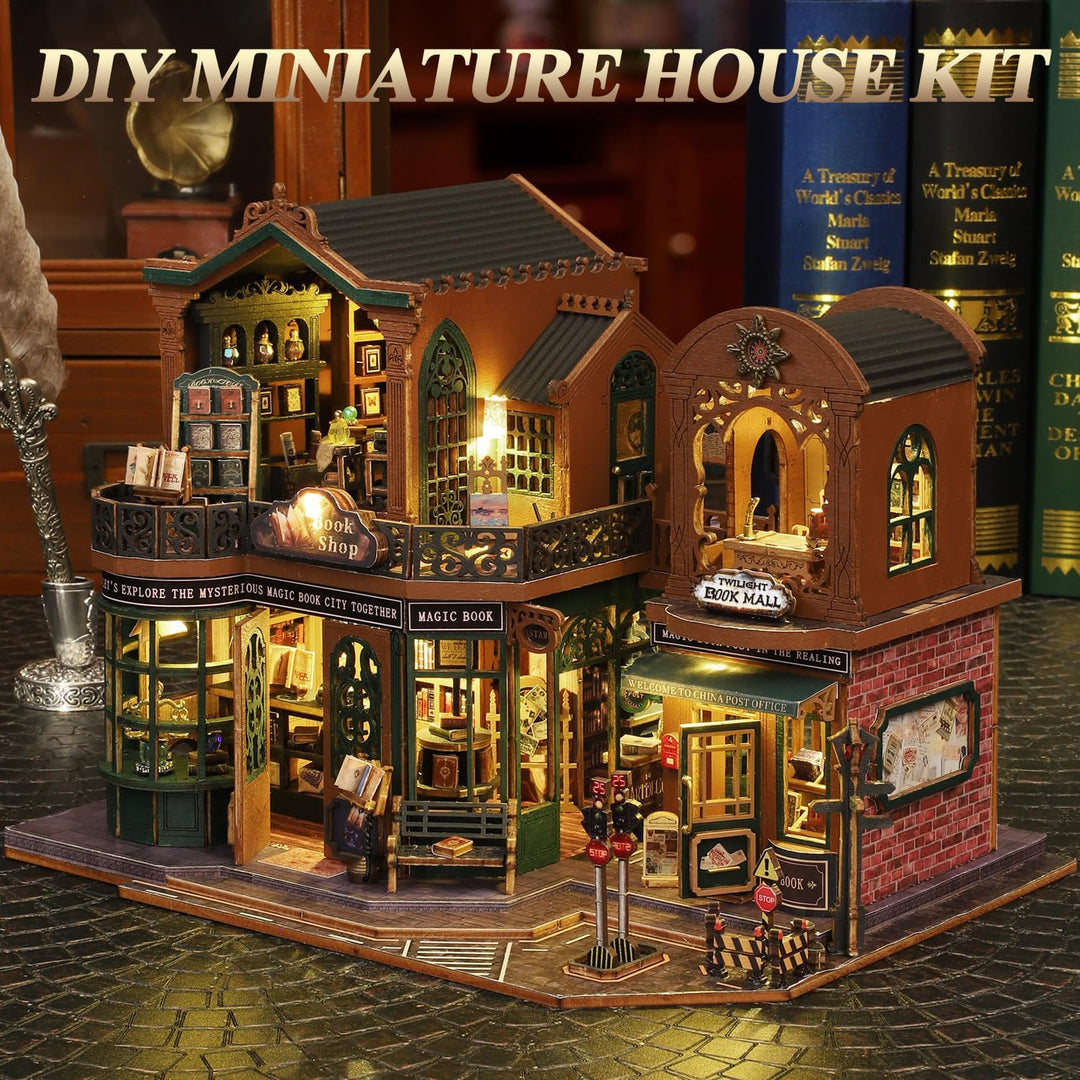 Mostop DIY Miniature Dollhouse Kit,Wooden Dollhouse Construction Kit,Miniature House Kit with LED Li