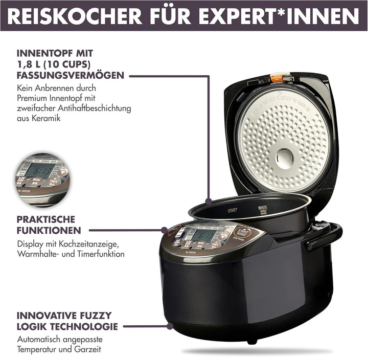 ZOJIRUSHI Premium Reiskocher NL-GAQ18 – 1,8 Liter (10 cups) – mit Warmhaltefunktion – inkl. Messbech