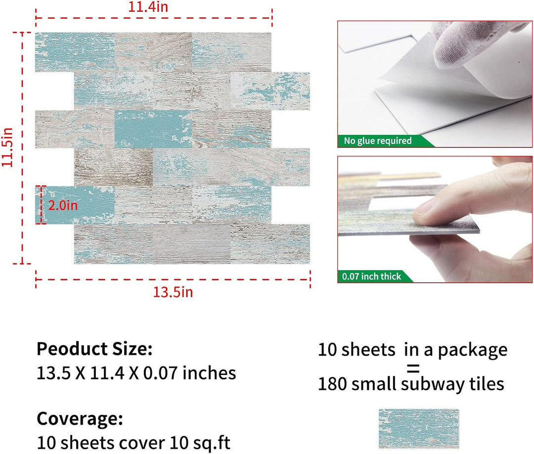 DEWOO Klebefliesen Küchenrückwand PVC Fliesen Wandfliesen Selbstklebend Küche Bad 10-Stück, (34 x 29