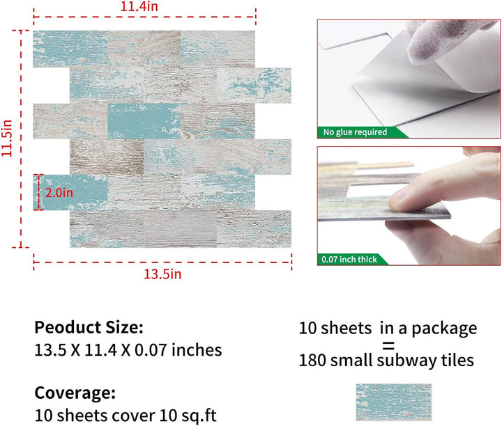 DEWOO Klebefliesen Küchenrückwand PVC Fliesen Wandfliesen Selbstklebend Küche Bad 10-Stück, (34 x 29