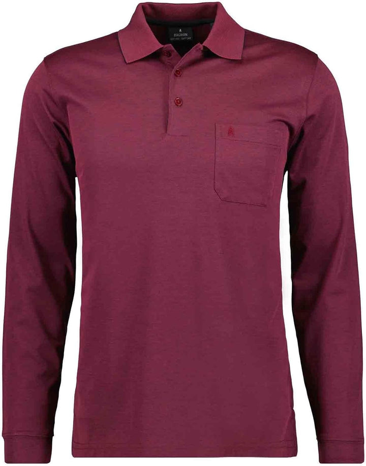 Ragman Herren Softknit-Polo mit Brusttasche, Langarm XL, Terra Rot-620