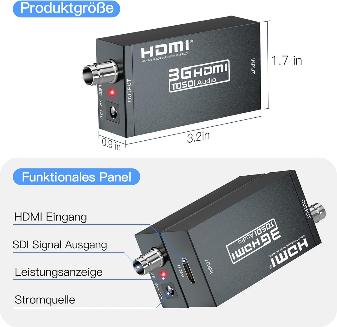 SHUITING HDMI zu SDI Konverter, HDMI zu 3G-SDI/HD-SDI, HDMI Eingang SDI Ausgang Adapter Unterstützun
