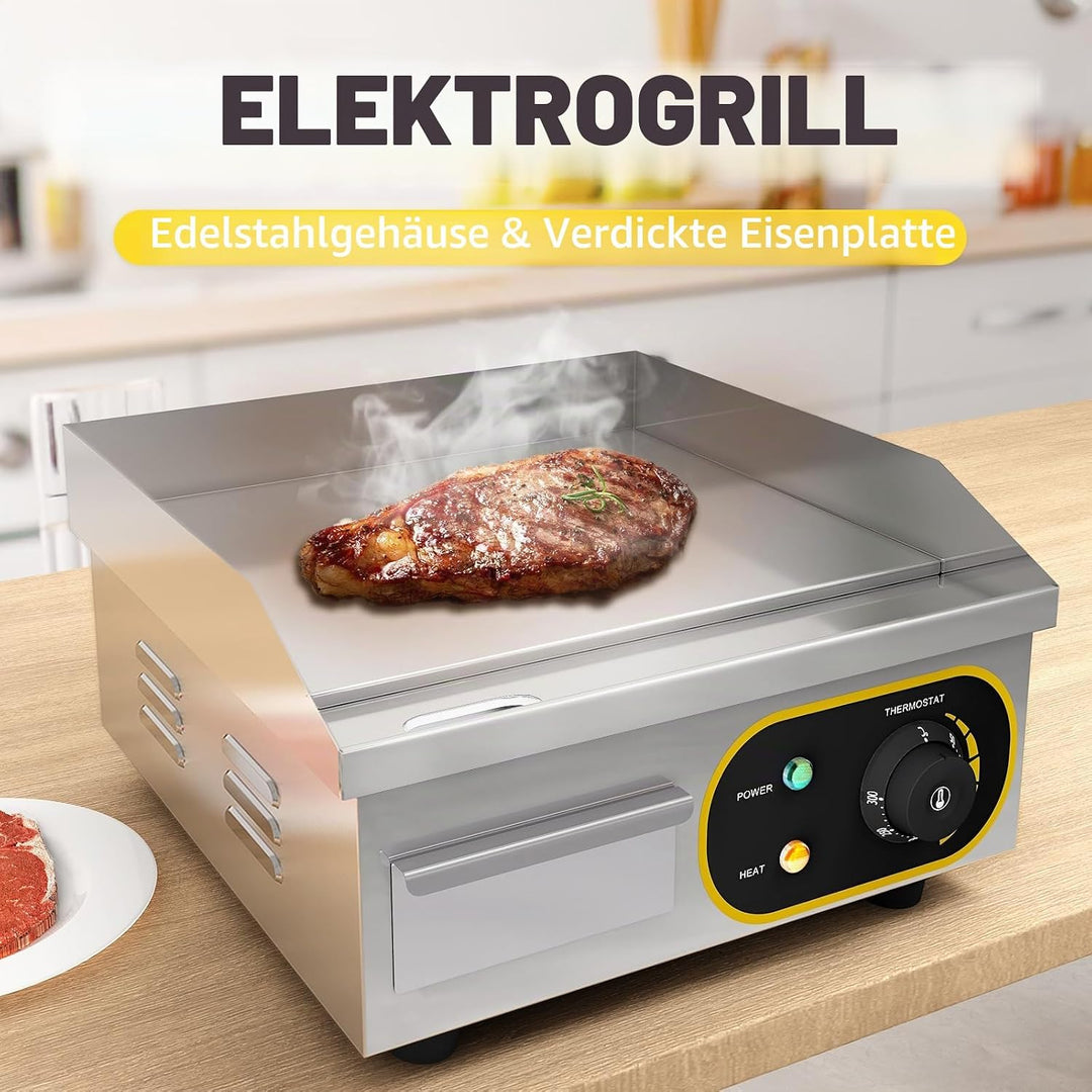 Grillplatte Elektrisch, Profi Gastro Elektrogrill Elektrische Grillplatte Tischgrill mit 36 x 30 cm