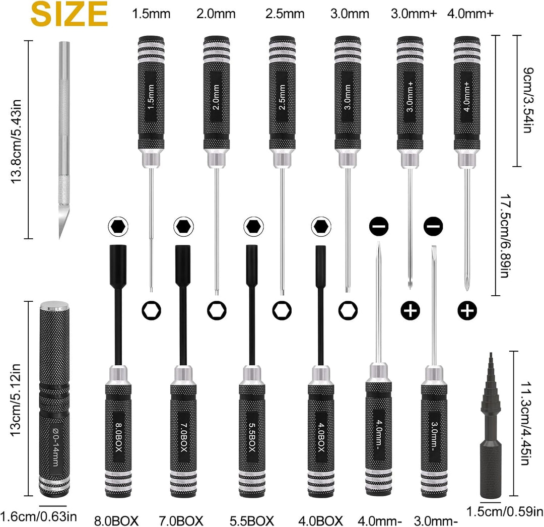 19 in 1 RC Werkzeugsatz, RC Schraubendreher Tools Set Sechskant Sechskantmutter Kreuzschraubendreher