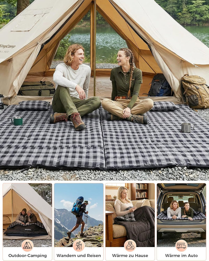 KingCamp Doppelschlafsack Baumwolle Flanell Winter Schlafsack 2 Personen Warmer Deckenschlafsack 3-4