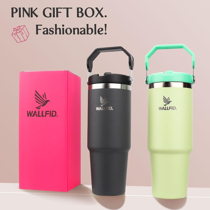 WALLFID 40oz Thermobecher aus Edelstahl, Vakuum-Isoliert mit Deckel, 3 Strohhalmen und 1 Strohhalm B