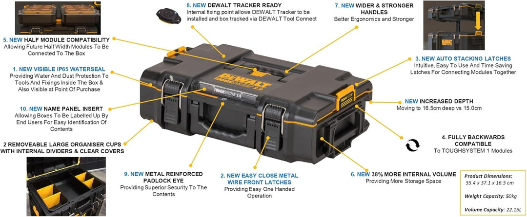 Dewalt Toughsystem 2.0 Box DS165 DWST83293-1 (kleine Werkzeugbox für allgemeinen Einsatz, IP65-staub