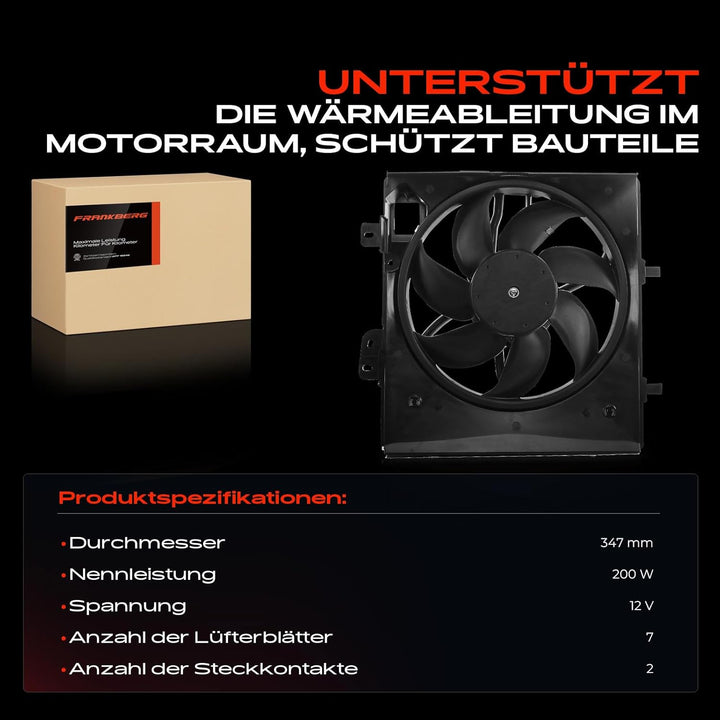 Frankberg Kühlerlüfter Motorkühlung Lüfter 2-Polig Kompatibel mit C2 C3 I II 1007 DS3 207 208 1.0L-1