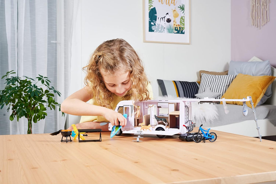 Dickie Toys Spielzeug Wohnmobil (30 cm) - Aufklappbarer Hymer Camping Van mit Figur, Grill und Zubeh