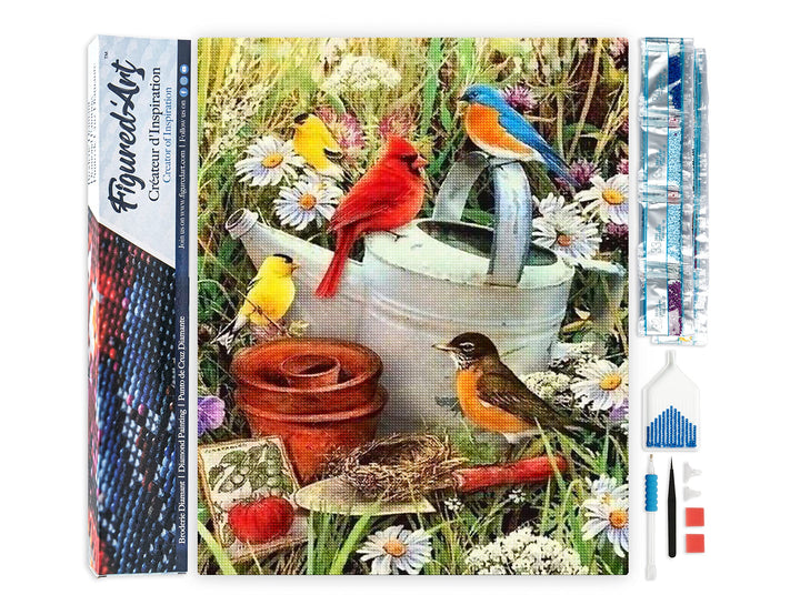 Figured'Art Diamond Painting Erwachsene 40x50cm Ganze Leinwand gerollt Vögel im Garten 5D Bilder Eck
