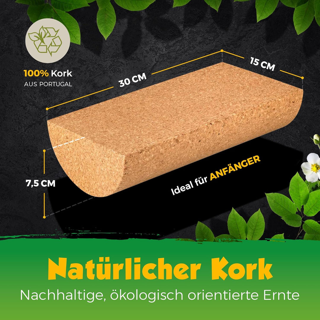 Halbe Balanceboard-Rolle aus Kork | halbe Kork-Rolle | Rolle für Gleichgewichtsbretter | 30x15x7,5cm