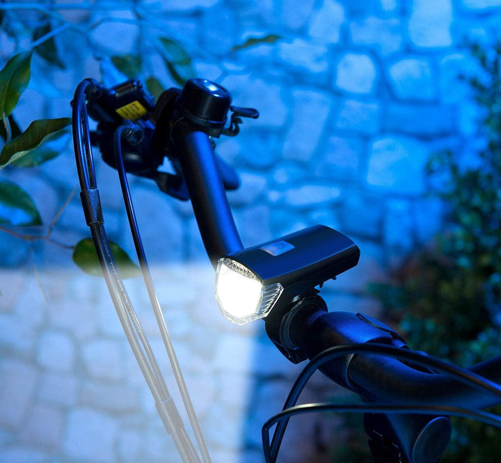 PEARL Fahrradlampe: Akku-Fahrradlicht mit Cree-LED &amp; Lenker-Halter, 120 Lumen, USB, IPX4 (Cree Fahrr