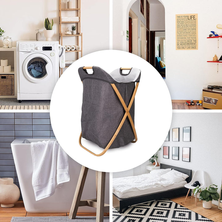 Rubberneck Wäschekorb aus Bambus - XXL Wäschesammler faltbar - 100 Liter