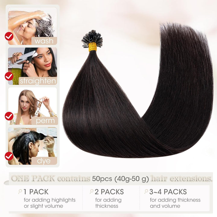 Elailite Bonding Extensions Echthaar Keratin U-Tip Haarverlängerung 100% Menschenhaar 1g/Strähne 24'