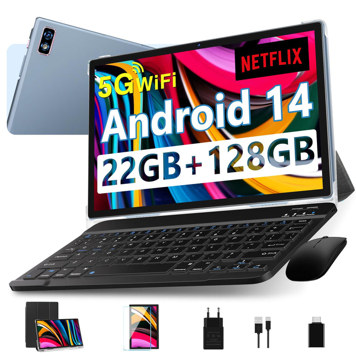 ZIOVO Android 14 Tablet 10 Zoll mit Octa-Core 2.0GHz, 22GB RAM+128GB ROM/2TB TF, 8000mAh, 2.4G+ 5G W