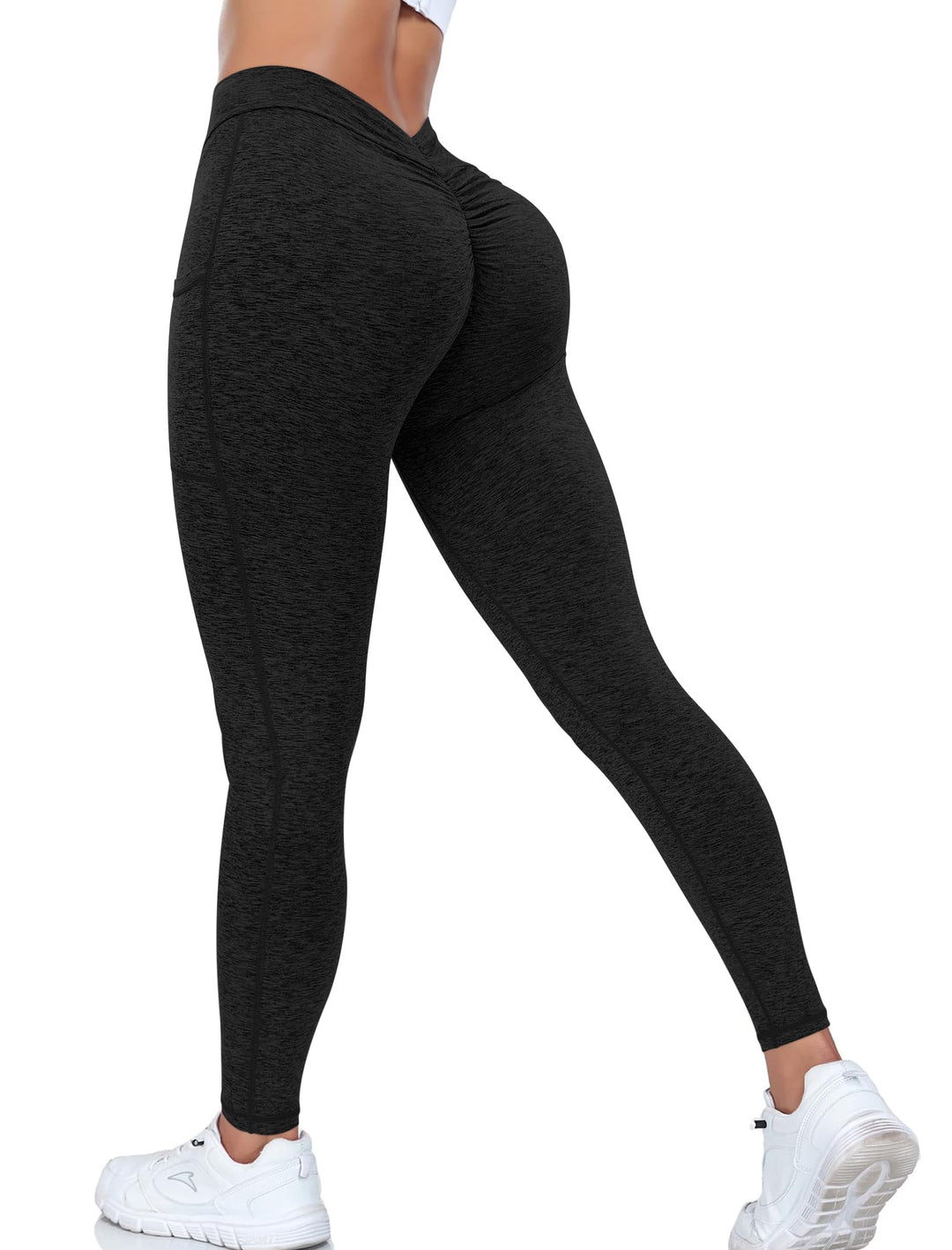 STARBILD Leggings Tiefer V Back Shape Sport, Damen Lange Yogahosen Blickdicht Scrunch Butt, für Fitn