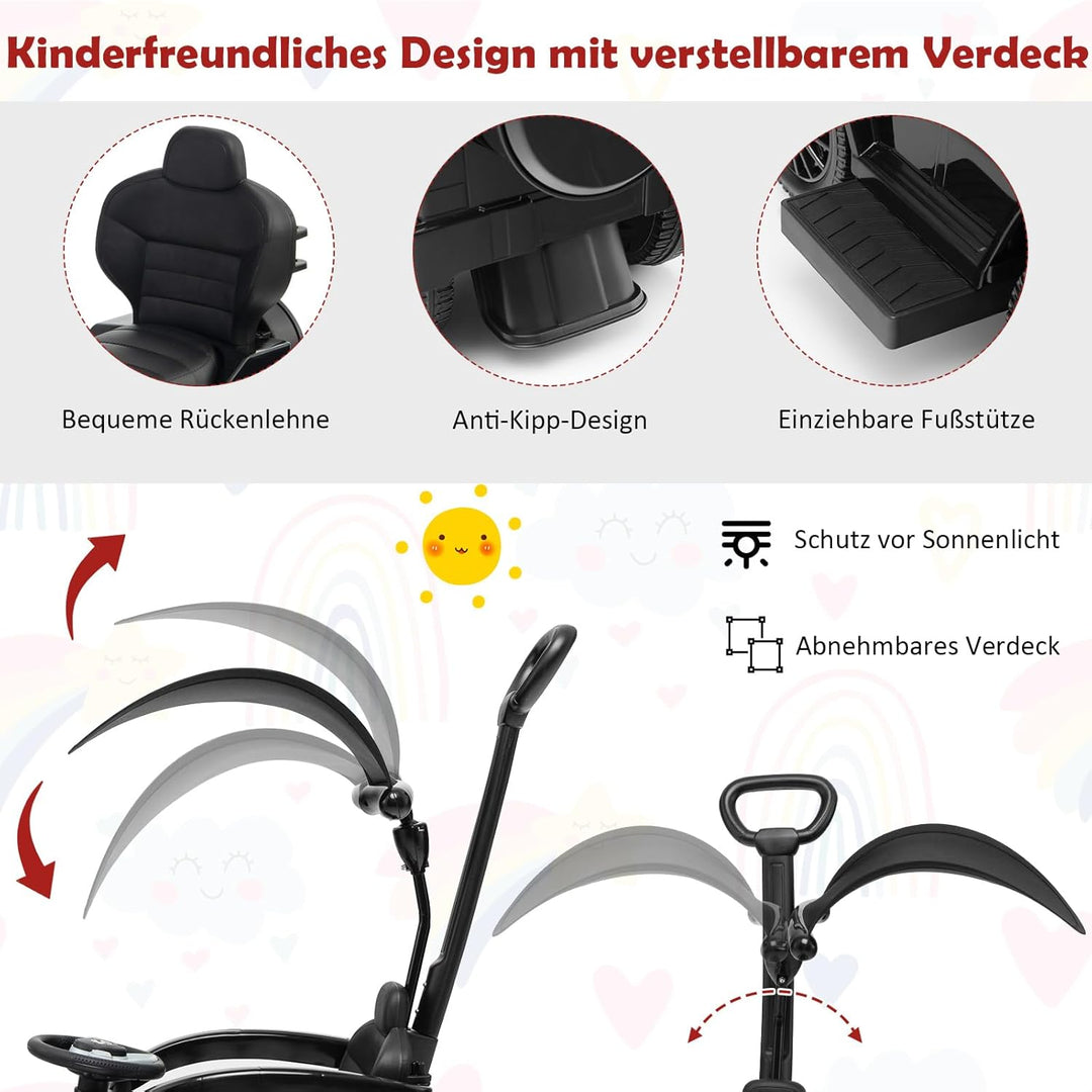 DREAMADE 3-in-1 lizenzierter Mercedes-Benz Rutschauto, Schiebewagen mit Schiebegriff, verstellbarem