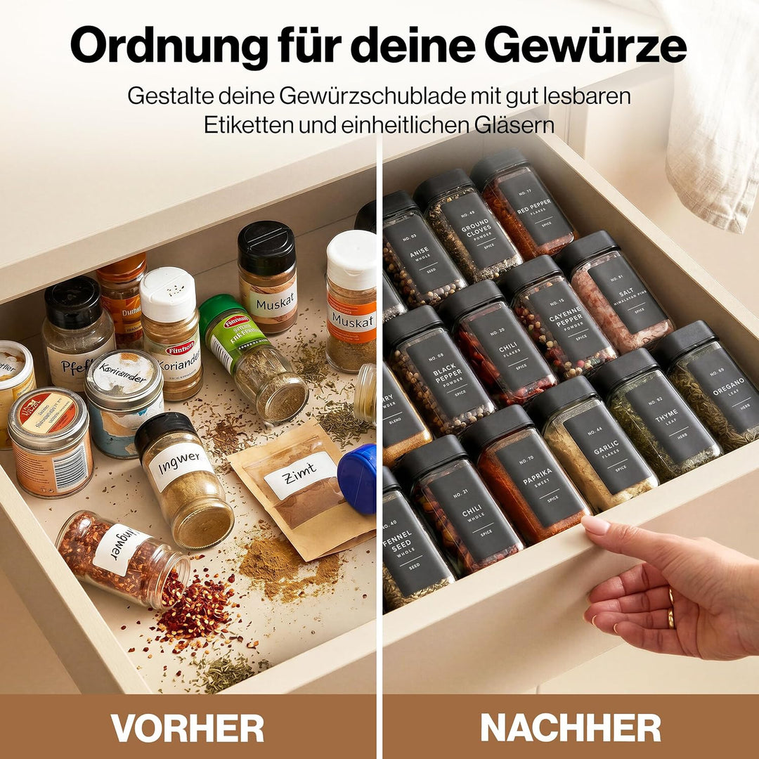 EDELHAUS Gewürzgläser Eckig Set mit Schwarzem Verstellbarerem Deckel (24 x 120ml) Gewürzstreuer mit