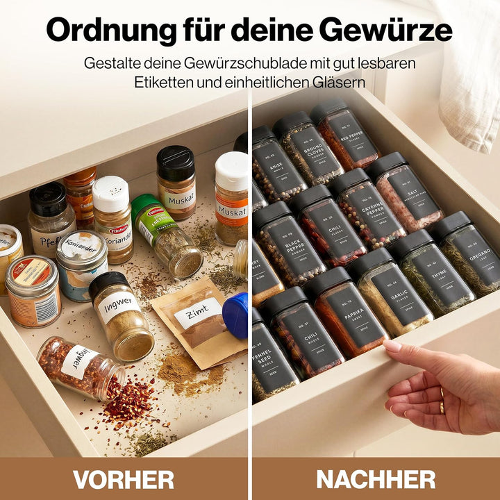 EDELHAUS Gewürzgläser Eckig Set mit Schwarzem Verstellbarerem Deckel (24 x 120ml) Gewürzstreuer mit