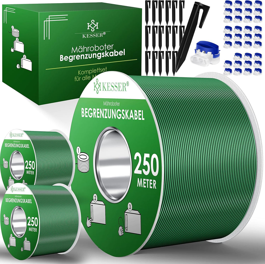 KESSER® Begrenzungskabel 750m + 2400 Erdspiesse + 36 Kabelverbinder für Mähroboter Rasenmäher Rasenr