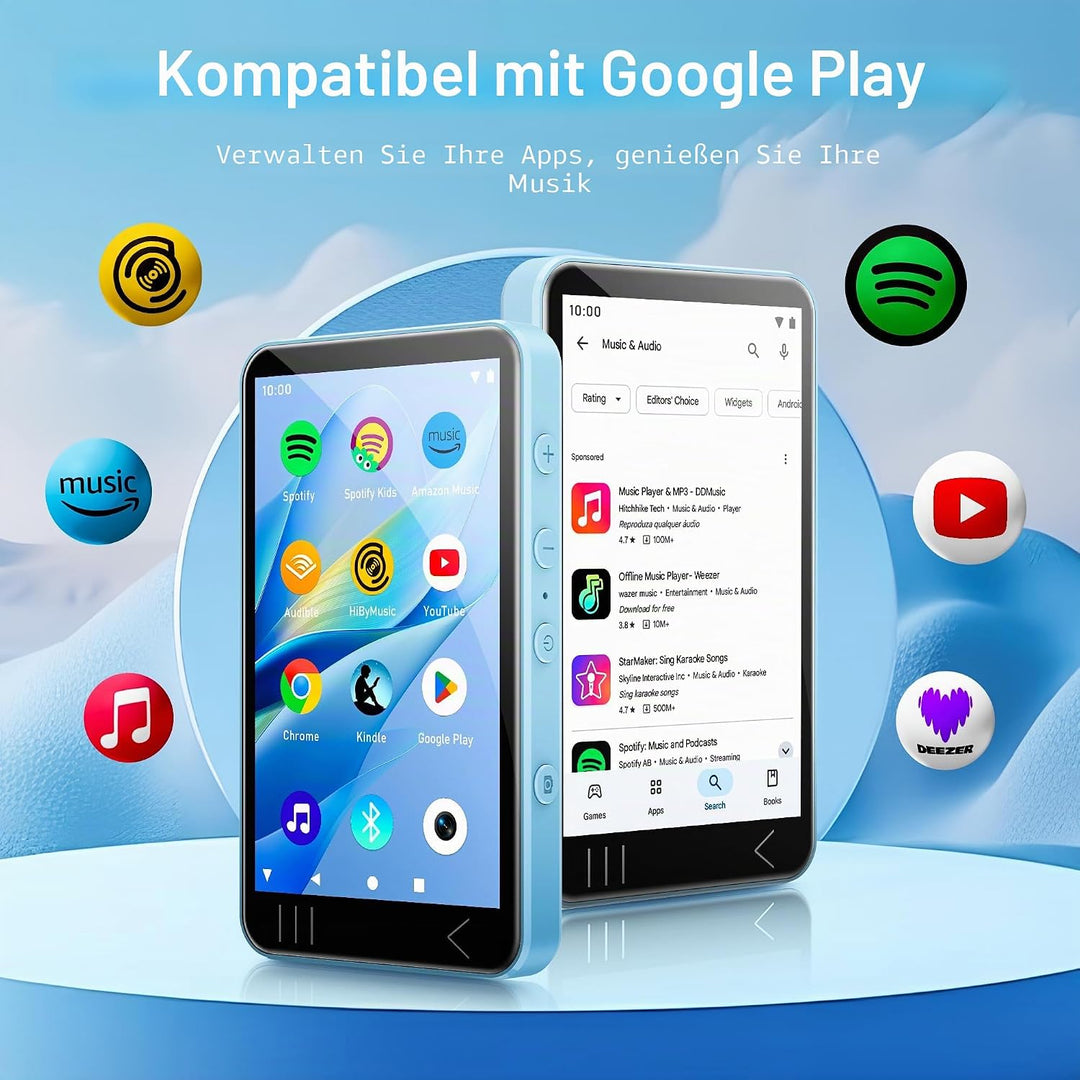 HIFI WALKER G7 MP3-Player mit Bluetooth & WLAN, Android 13, 144 GB Speicher, 3 GB RAM, 4-Zoll HD-Tou