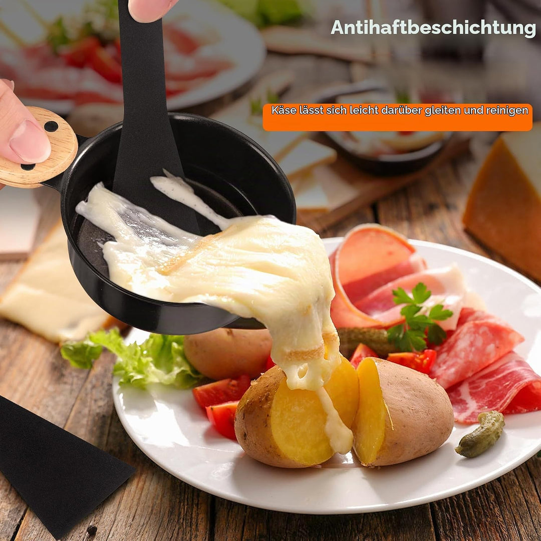4 Stück Mini Raclette Grill Set, Teelicht Raclette antihaftbeschicht, Raclette Teelichtofen, Antihaf