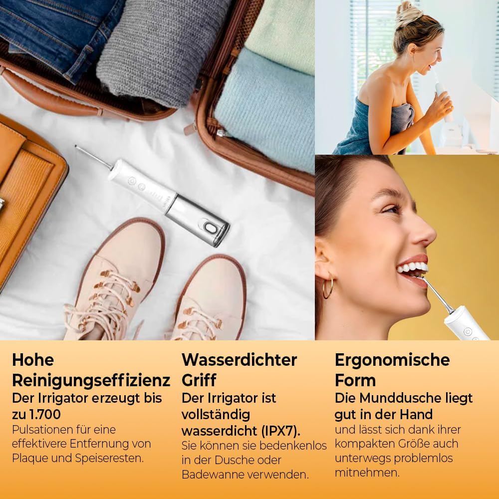 SMILEY Pro Aqua Munddusche Kabellos Zahndusche | Elektrisch Zahnreinigung Zahnzwischenraumreiniger I
