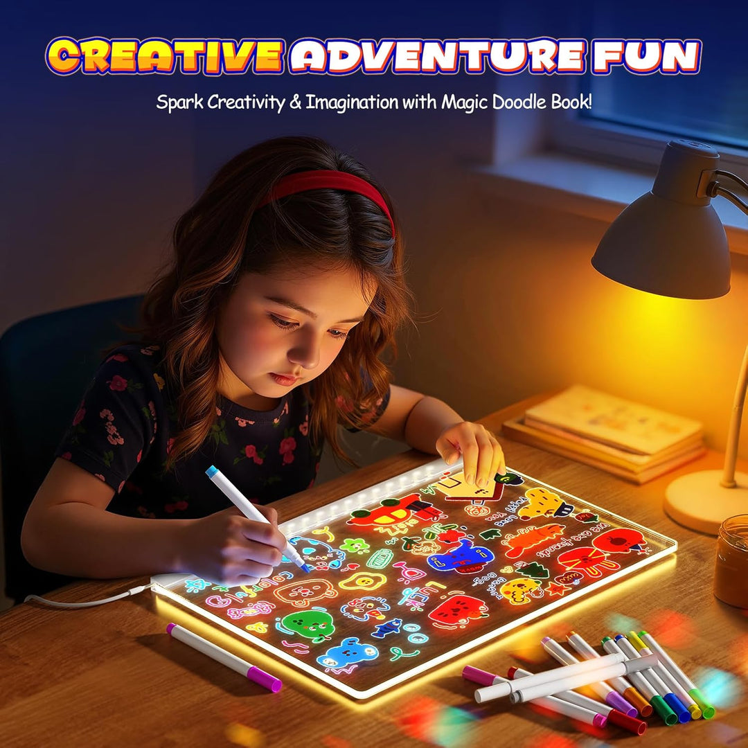 LED-Zeichenbrett mit 7 Farbstiften, 30 x 20 cm, beleuchtetes Memoboard, trocken abwischbares Acryl-K