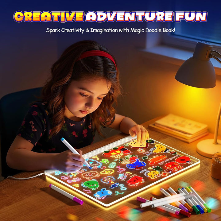 LED-Zeichenbrett mit 7 Farbstiften, 30 x 20 cm, beleuchtetes Memoboard, trocken abwischbares Acryl-K