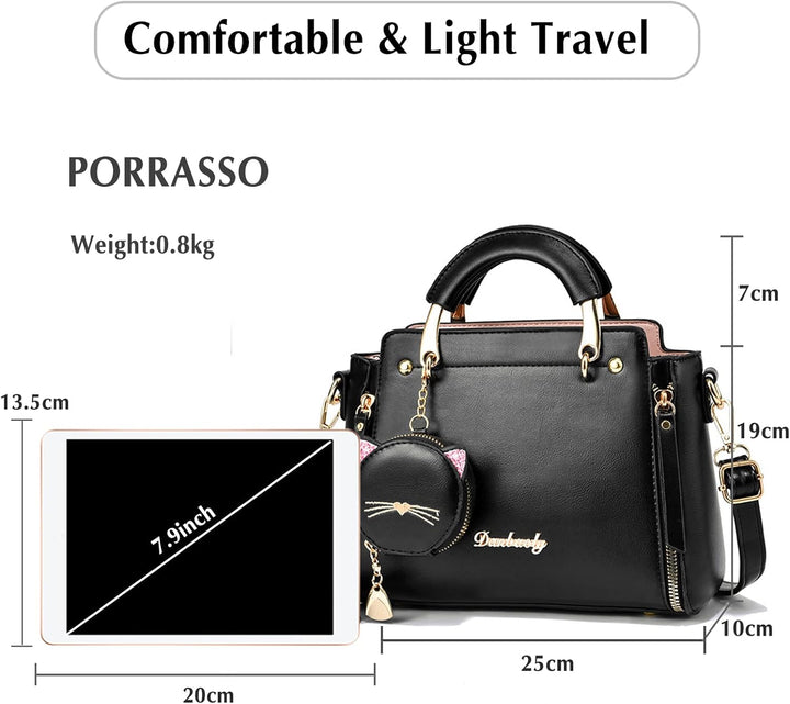 PORRASSO Damen Handtasche Süsse Umhängetasche Henkeltaschen Frauen Wasserdicht PU Leder Schultertasc