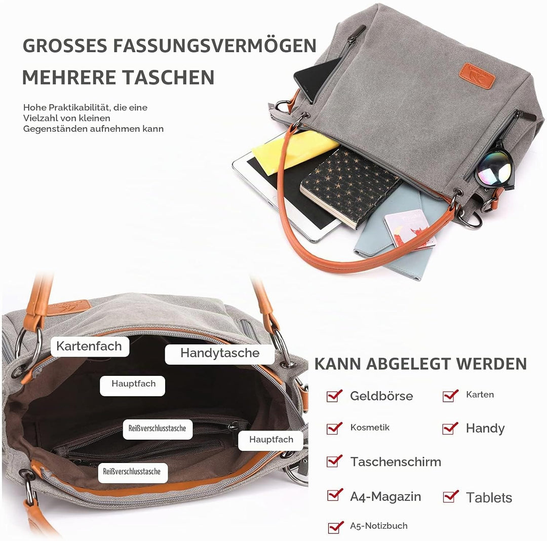 NICOLE &amp; DORIS Damen Handtaschen Gross Canvas Schultertasche Frauen Umhängentasche mit Abnehmbarem S