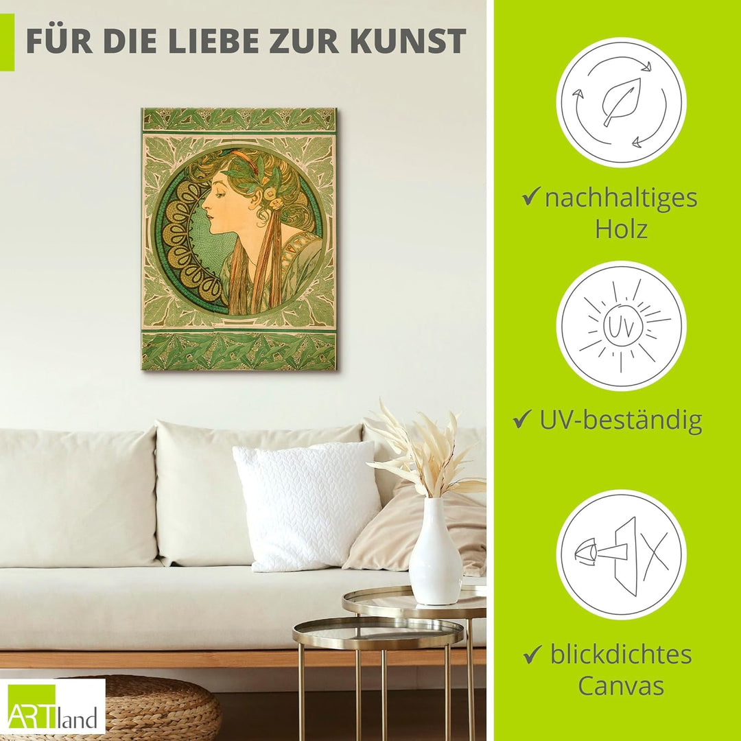 ARTland Leinwandbilder Wandbild Bild auf Leinwand 45x60 cm Wanddeko Frau Blätter Portrait Silhouette