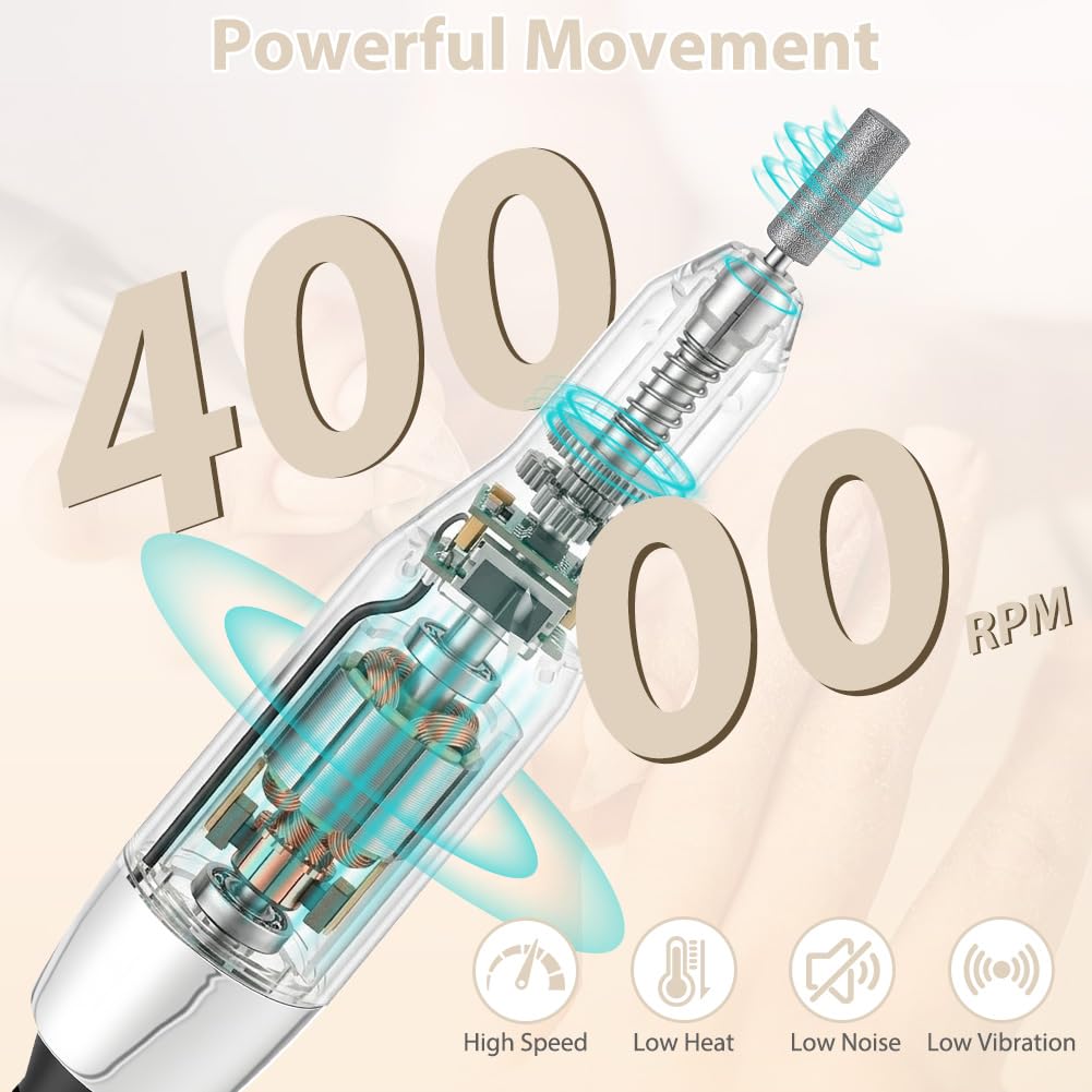 Vicloon Elektrische Nagelfräser Professionell, 40000 U/min Tragbare Nagelfeile Kabellose mit LCD-Dis
