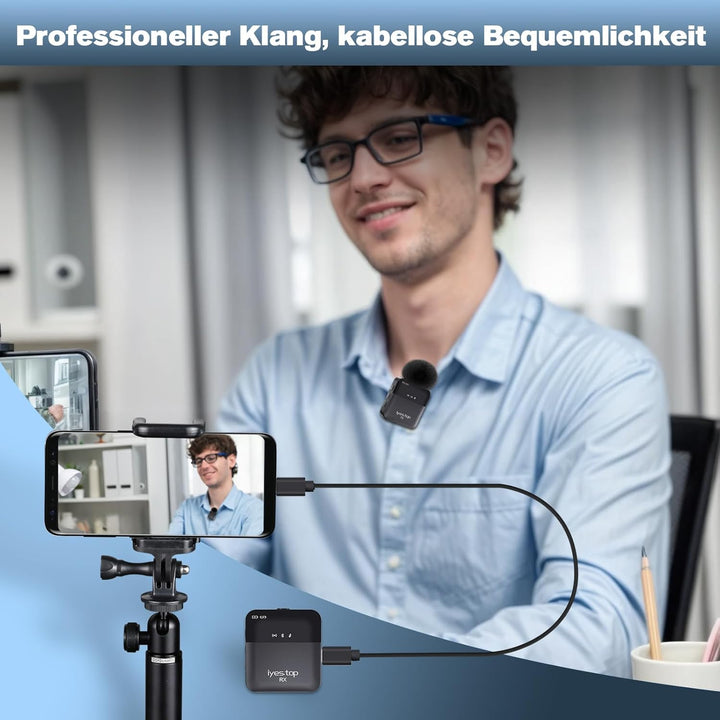 Lavalier Mikrofon Kabellos für iPhone/USB C Handy - Mini Wireless Bluetooth Ansteckmikrofon mit Echt