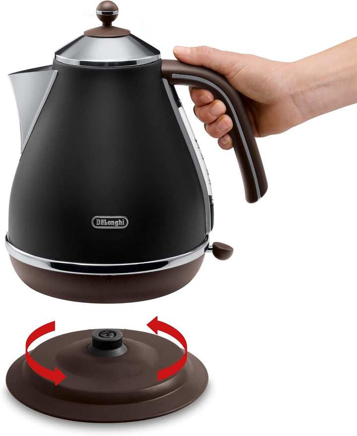 De'Longhi Wasserkocher Icona Vintage KBOV2001.BK - 1,7 l mit Wasserstandsanzeige und 360° Basis, Ede