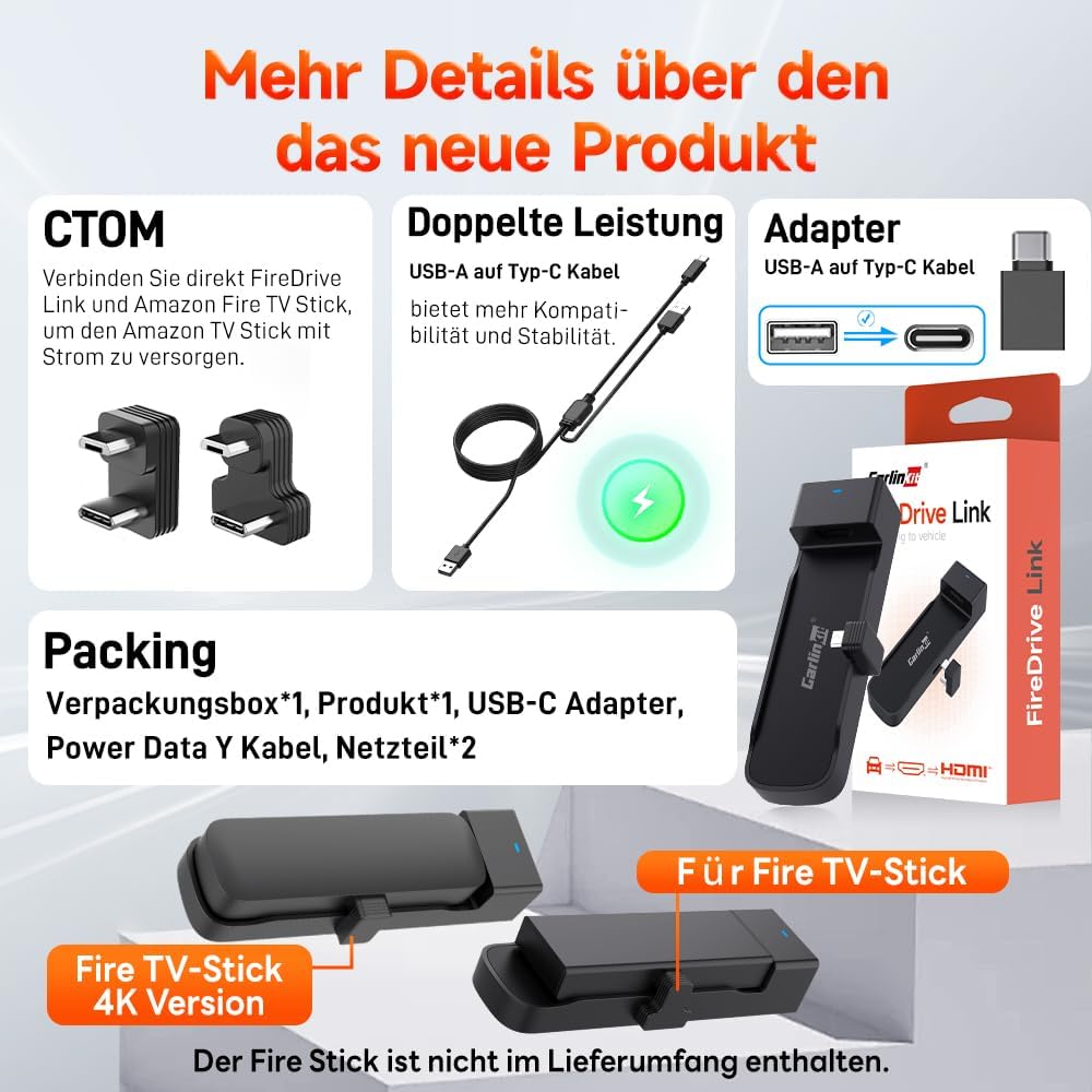 Carlinkit Car TV HDMI 2026 for Fire TV Stick Konverter, HD HDMI Auto Adapter Cast Video/Game zum Aut