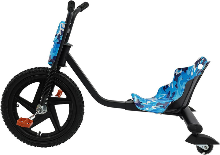 Pedal Drift Scooter für Kinder, Blau Tarnmuster Design, Leuchtende Hinterräder & Verstellbare Länge