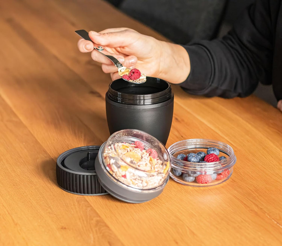 Milu Müslibecher to go 400ml MüsliMax Plastik Joghurtbecher für Müsli I auslaufsicherer Becher mit L