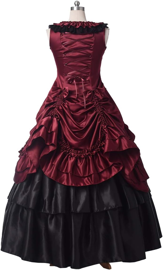 GRACEART Damen Satin Gothic Viktorianisches Kleid Renaissance Maxi Kostüm (XXL, rot) XXL Rot, XXL Ro