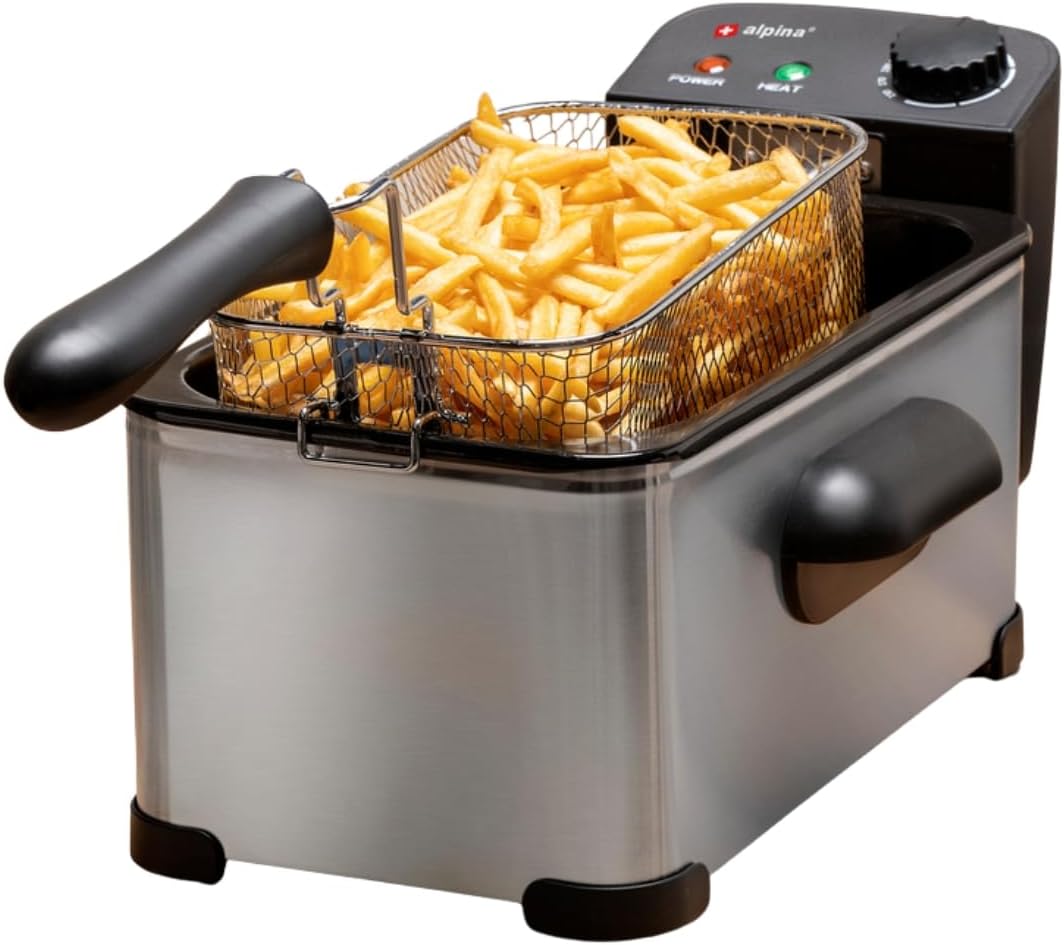 alpina Friteuse mit Fett 3L - Fritteuse mit Öl und Einstellbarem Thermostat - Fritöse mit abnehmbare