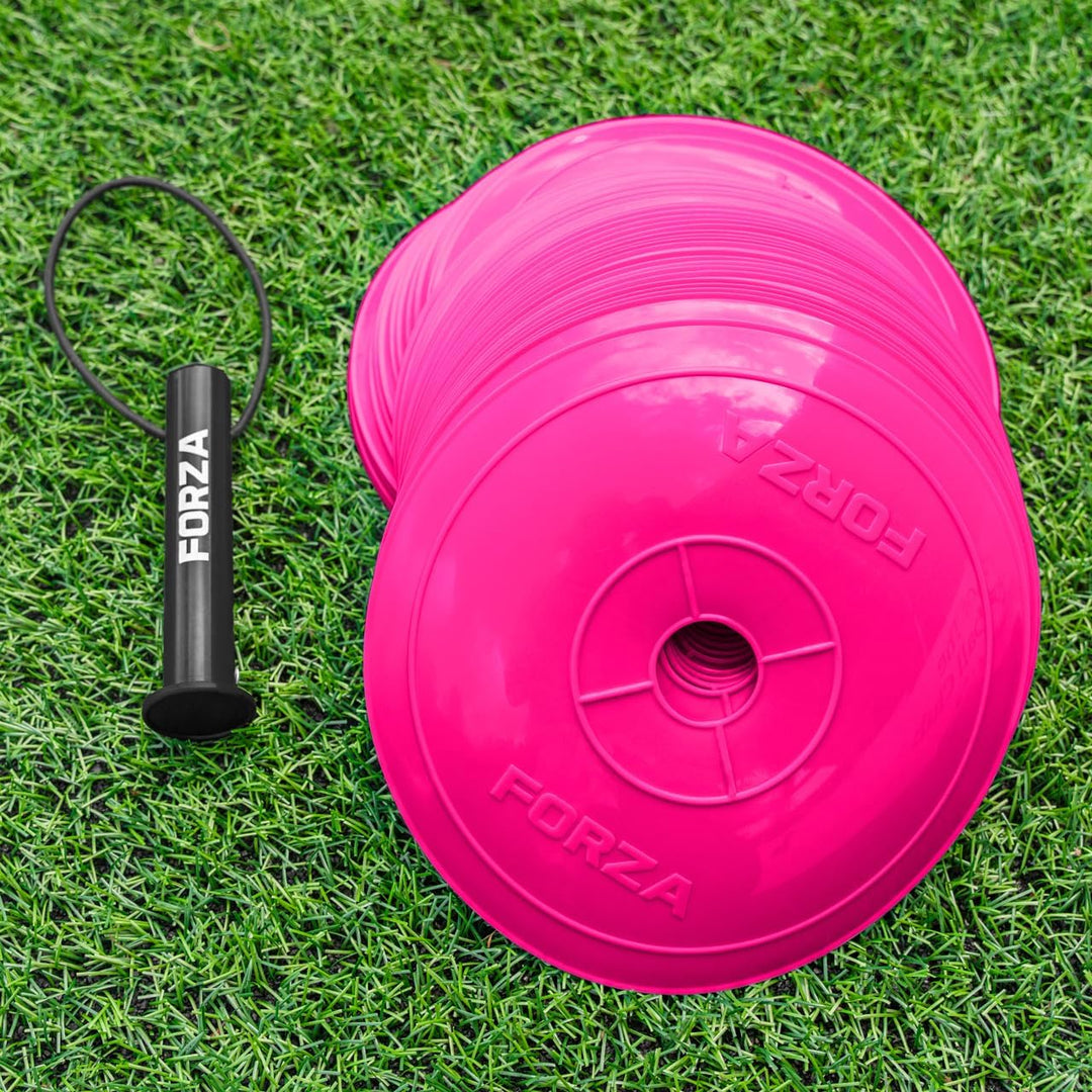 FORZA Fast Flache Trainingsmarkierungshütchen [10 Farben] | 50er-Packung mit 22 cm Breiten, extrem l