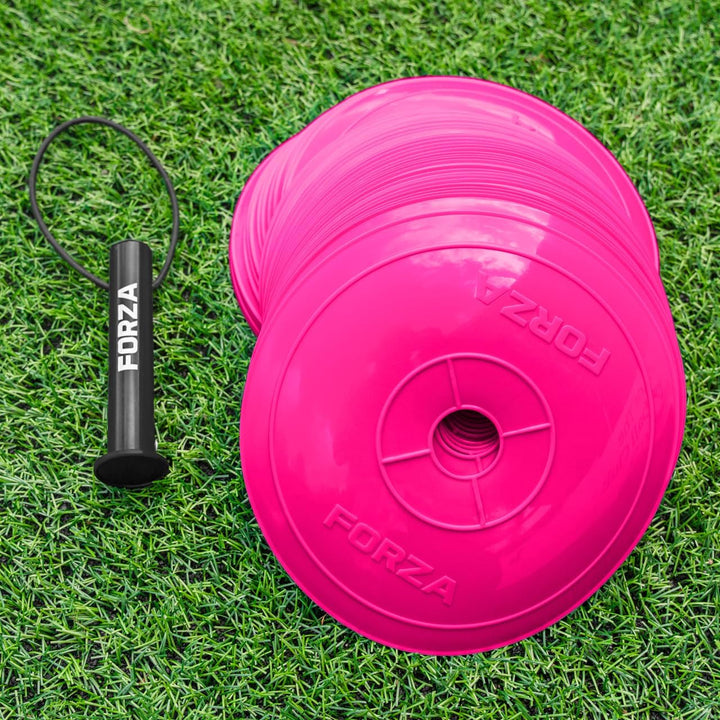 FORZA Fast Flache Trainingsmarkierungshütchen [10 Farben] | 50er-Packung mit 22cm Breiten, extrem la