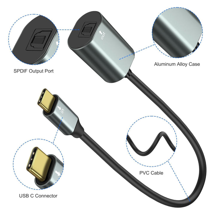 XMSJSIY USB Typ-C zu SPDIF optisches Audiokabel Typ C Stecker zu TOSLINK Buchse PCM Stereo Audio Ada