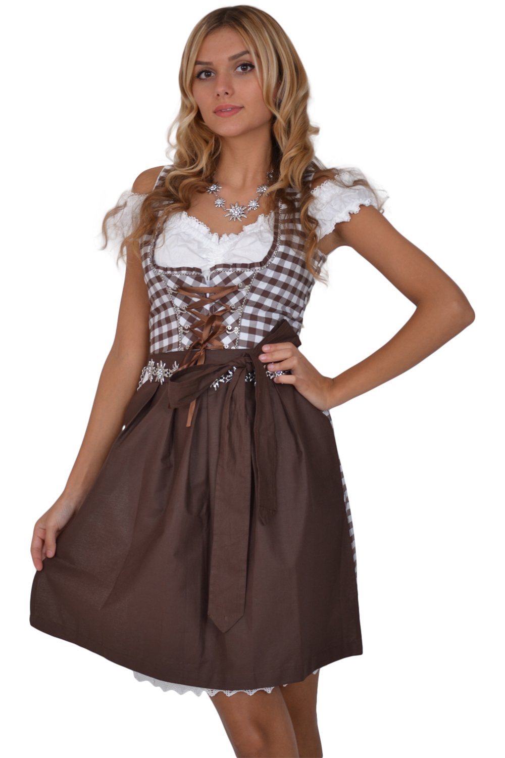 Dirndl Set 3tlg.-Trachtenkleid 329GT Braun&Weiá Kariert 34 Braun, 34 Braun