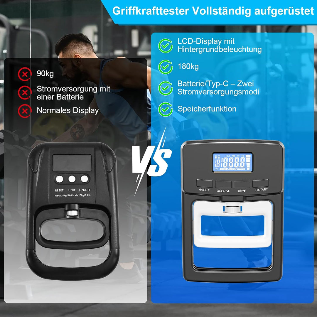 180kg Griffkraft Messgerät &amp; Handkraftmessgerät, Elektronischer Handdynamometer mit Automatischer Er