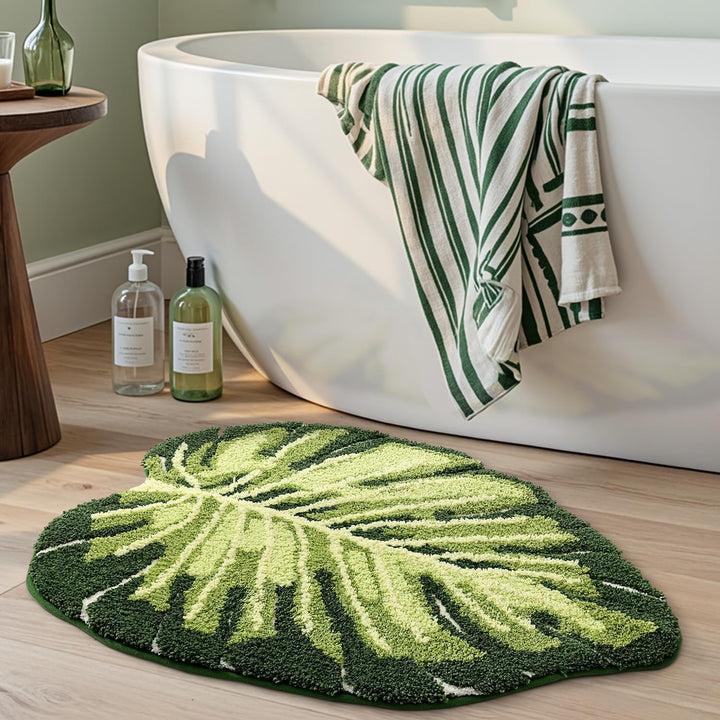 DEXI Badezimmerteppich 80 x 120 cm, Badematte rutschfest Absorbierende mit Monstera Pflanzenmuster,